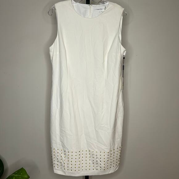 Calvin Klein Gold‎ Studded Sheath Dress-size 14- NWT, cream studded hemline. - Picture 1 of 7